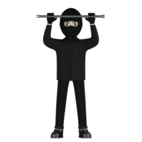 3D Isolated Robber in black costume and masked png