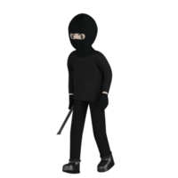 3d voleur isolé homme en noir tenant un bâton png