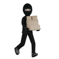 3D Isolated Robber in black costume and masked png