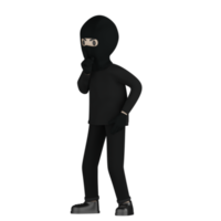 3d ladrón aislado en traje negro y enmascarado png