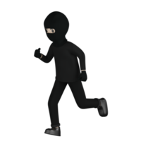 3d ladrón aislado en traje negro y máscara png