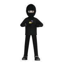 3d ladrão isolado em traje preto e mascarado png