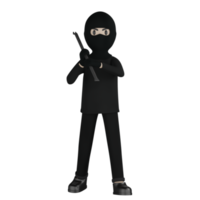 3D isolerade rånare i svart kostym och maskerad png