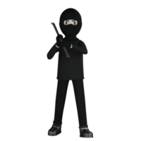 3D Isolated Robber in black costume and masked png