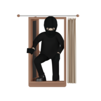 3d geïsoleerde rover in zwart kostuum en gemaskerd png
