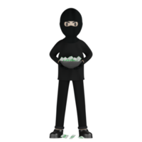 3D Isolated Robber in black costume and masked png
