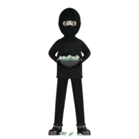 Voleur isolé 3d en costume noir et masqué png