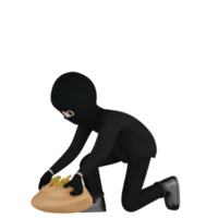 3D Isolated Robber Man in black costume and mask png