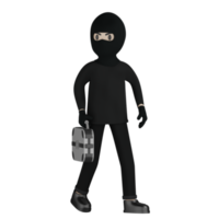 3D Isolated Robber Man in black costume and mask png