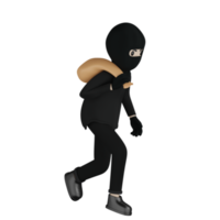 3d ladrón aislado en traje negro y máscara png