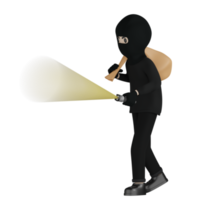 3D Isolated Robber in black costume and masked png