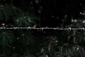 primer plano de una cerca de alambre de púas en un área restringida. foto