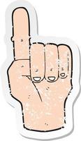 retro distressed sticker of a cartoon pointing finger vector