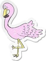 retro distressed sticker of a cartoon flamingo vector