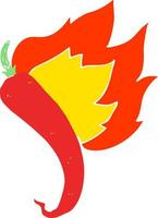 flat color illustration of a cartoon flaming hot chilli pepper vector