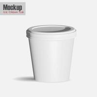 round glossy ice cream cup. Photo-realistic packaging mockup template with sample design. 3d illustration. White round matte ice cream cup. Photo-realistic packaging mockup template. photo