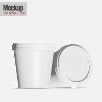 round glossy ice cream cup. Photo-realistic packaging mockup template with sample design. 3d illustration. White round matte ice cream cup. Photo-realistic packaging mockup template. photo