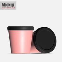 round glossy ice cream cup. Photo-realistic packaging mockup template with sample design. 3d illustration. White round matte ice cream cup. Photo-realistic packaging mockup template. photo