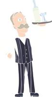 flat color illustration of a cartoon waiter vector