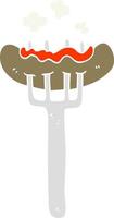 flat color illustration of a cartoon sausage on fork vector