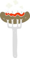 flat color illustration of a cartoon sausage on fork vector