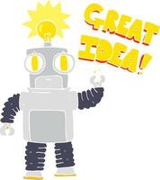 flat color illustration of a cartoon robot with great idea vector