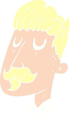 flat color illustration of a cartoon man with mustache
