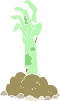 flat color illustration of a cartoon zombie hand rising from ground vector