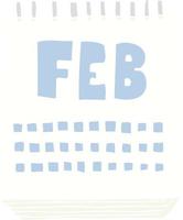 flat color illustration of a cartoon calendar showing month of february vector