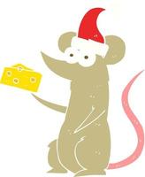 flat color illustration of a cartoon christmas mouse with cheese vector