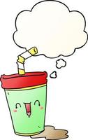 cute cartoon soda and thought bubble in smooth gradient style vector