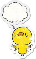 cartoon chick flapping wings and thought bubble as a distressed worn sticker vector