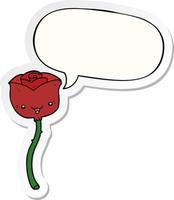 cartoon flower and speech bubble sticker vector