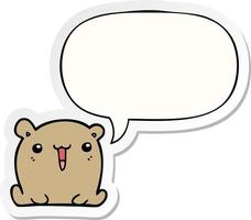 cute cartoon bear and speech bubble sticker vector