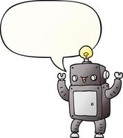 cartoon happy robot and speech bubble in smooth gradient style vector