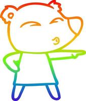 dibujo de línea de gradiente de arco iris oso silbante de dibujos animados en vestido vector
