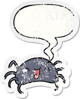cartoon halloween spider and speech bubble distressed sticker vector