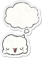 cute cartoon cloud and thought bubble as a distressed worn sticker vector