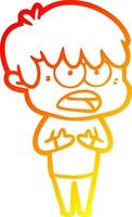 warm gradient line drawing worried cartoon boy vector