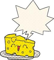 cute cartoon cheese and speech bubble in comic book style vector