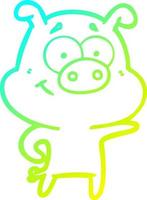 cold gradient line drawing cartoon pig pointing vector