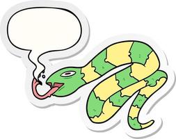 cartoon hissing snake and speech bubble sticker vector