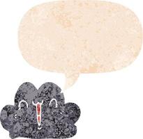 cute cartoon cloud and speech bubble in retro textured style vector