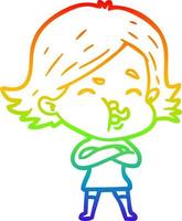 rainbow gradient line drawing cartoon girl pulling face vector