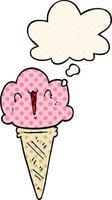 cartoon ice cream with face and thought bubble in comic book style vector