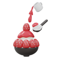 3D-weergave van aardbei bingsu geschoren ijs geïsoleerd op wit. 3D render cartoon-stijl. png