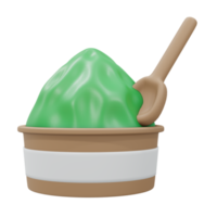 3D-rendering om te gaan kopje groene thee ijs zacht ijs geïsoleerd op wit. 3D render cartoon-stijl. png