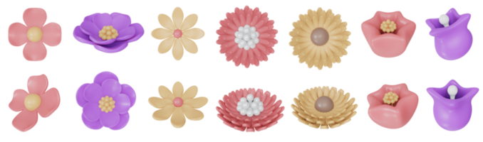 Set of flower 3d render png