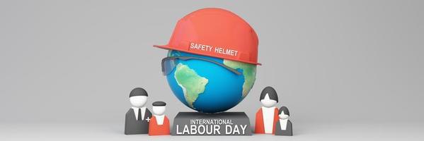 Happy Labour Day concept. 1st May- International labor day concept. Labor safety and right at Workplace. World Day for Safety and Health at Work concept. Safety first for worker. 3d rendering photo