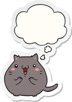 happy cartoon cat and thought bubble as a printed sticker vector